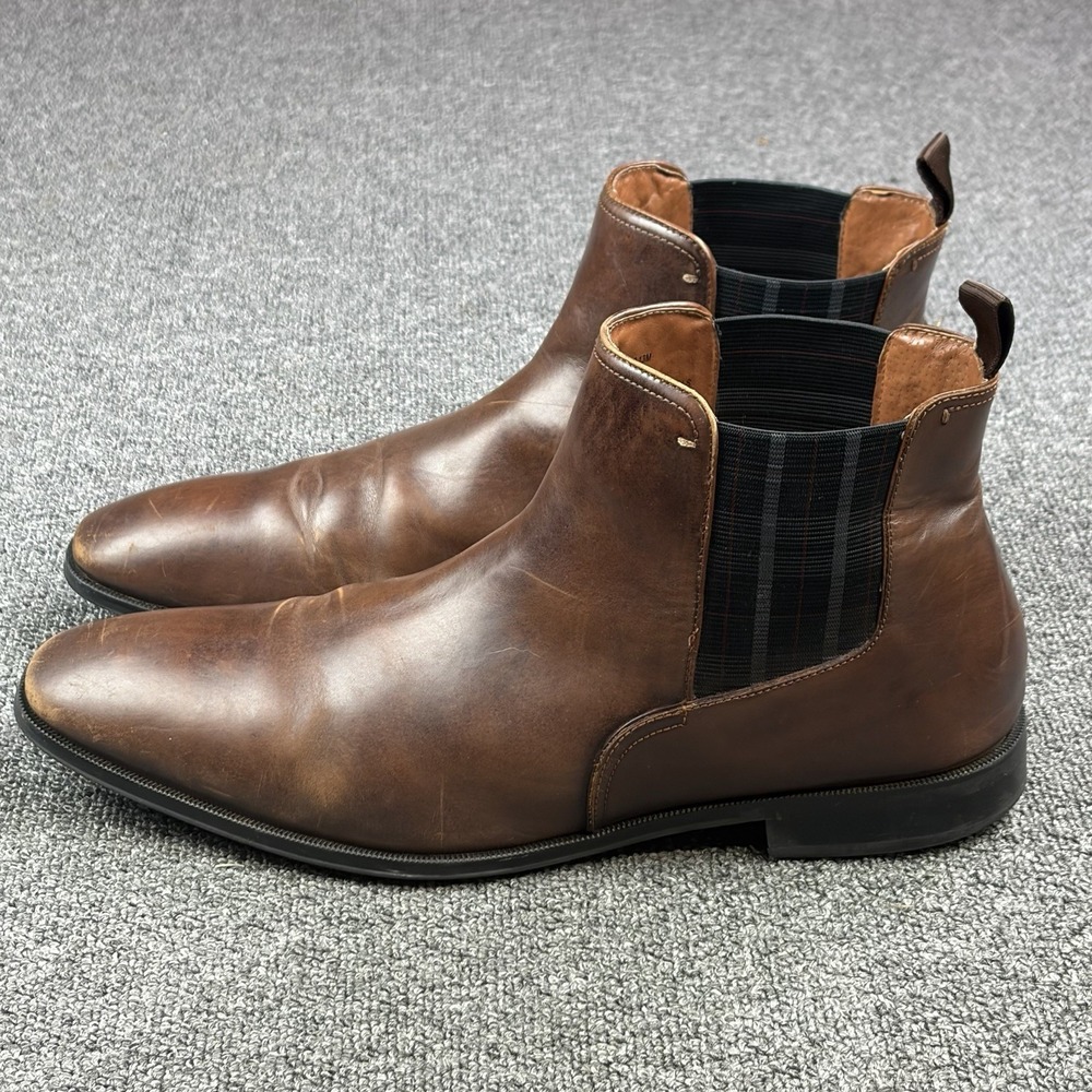 Florsheim Chelsea Boots Mens 13 M Brown Leather‎ Plaid Pull On Dress 11834-200